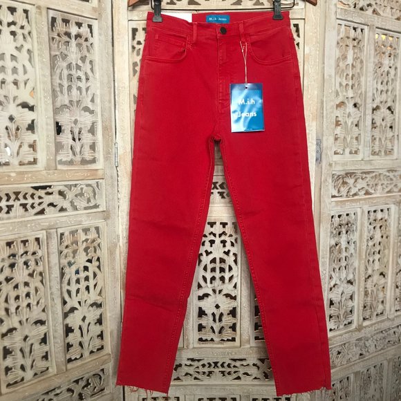 NWT Mih Jeans Mimi Vintage High Rise Raw Hem Red 24 - Picture 3 of 16